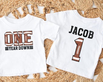 One Year Down Shirt, Personalized Football 1st Birthday Shirt, Custom Name Birthday Tee, Football Party Outfit