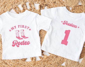 Custom Western First Birthday Party Shirts for Family My First Rodeo T-Shirt Personalized Cowgirls 1st Birthday Outfit Cowboy Themed TShirts