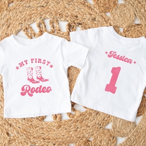 Custom Western First Birthday Party Shirts for Family My First Rodeo T-Shirt Personalized Cowgirls 1st Birthday Outfit Cowboy Themed TShirts