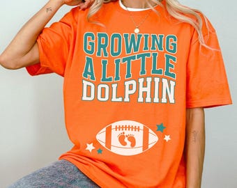 Miami Football Pregnancy Announcement Shirt Growing a Little Dolphin Sports Pregnancy Baby Reveal Expecting Mom Tee Florida Game Day Husband