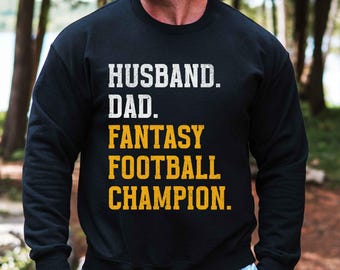 Dad Husband Fantasy Football Champion Sweatshirt, Pittsburgh Football Crewneck, Funny Black Gold Game Day Sweater for Men, Fathers Day Gift