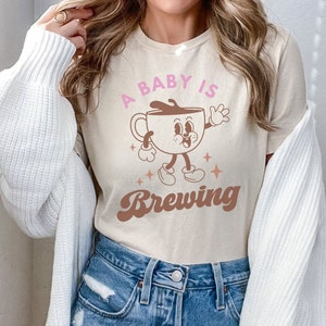 Funny Coffee Pregnancy Announcement Shirt Pregnant T-Shirt Baby Is Brewing Maternity Tee Tea Baby Shower Gender Reveal Gift for expecting