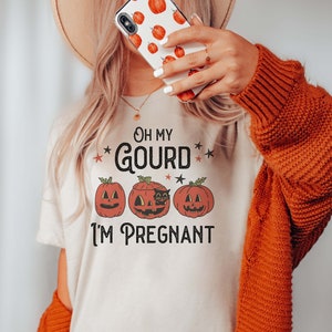 Oh My Gourd Im Pregnant Koszulka Halloween Ciąża Zapowiedź Koszulka Trick Treats Maternity Tee Upiorny Gender Reveal Baby shower Prezent