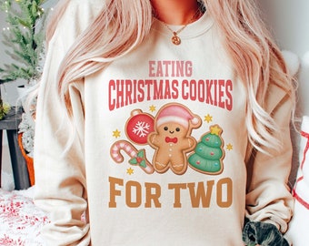 Eating Cookies for two Pregnancy Announcement Sweatshirt Christmas Maternity Sweater Holiday Gender Reveal Jumper New Mom Baby Gift