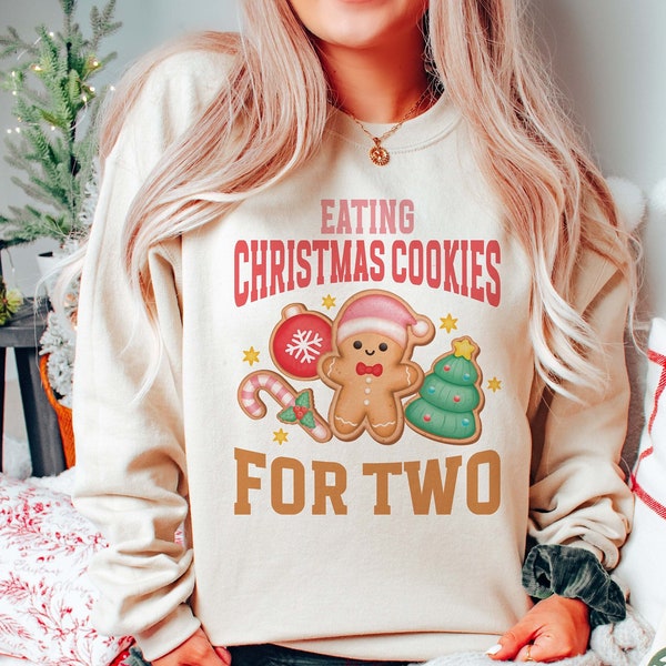 Eating Cookies for two Pregnancy Announcement Sweatshirt Christmas Maternity Sweater Holiday Gender Reveal Jumper New Mom Baby Gift