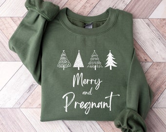 Christmas Pregnancy Announcement sweatshirt, Merry and pregnant maternity jumper, Maternity Christmas jumper sweatshirt, Pregnancy crewneck