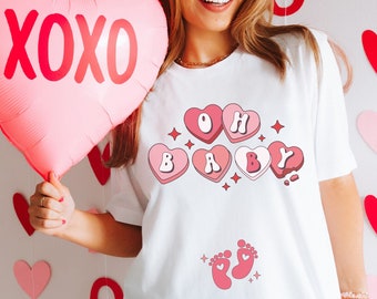 Oh Baby Valentine Annonce de grossesse Chemise Saint Valentin Maternité Tee Février Sexe Révéler Tenue Baby Shower Cadeau pour les femmes enceintes