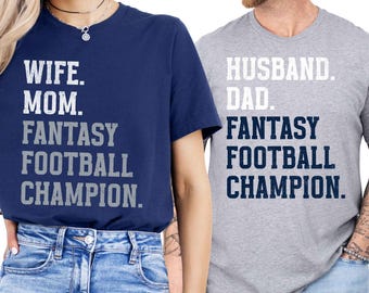 Husband Wife Fantasy Football Champion Shirts, Matching Couples Dallas Football Tee, Funny Navy Grey Game Day Shirt, Mom Dad Gift