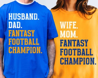 Husband Wife Fantasy Football Champion Shirts, Matching Couples Los Angeles Football Tee, Funny Blue Gold Game Day Shirt, Mom Dad Gift
