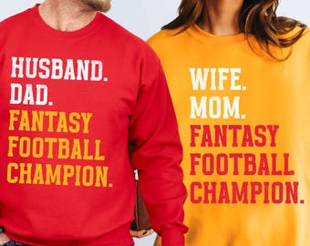 Husband Wife Fantasy Football Champion Shirts, Matching Couples Kansas City Football Tee, Funny Red Gold Game Day Shirt, Mom Dad Gift
