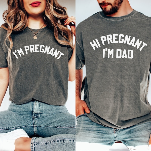 Lustig, ich bin schwanger, ich bin Papa passende Paare Schwangerschaftsankündigungsshirts, Komfort Farben Baby offenbaren Mutterschaft Tee, Geschenk für die Erwartung