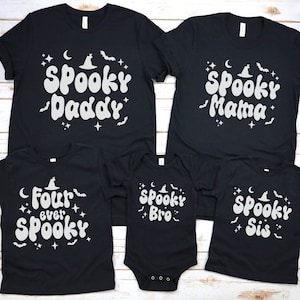 Four Ever Spooky Family Birthday Shirts Matching 4th Birthday Halloween Shirt Fourth Bday Group Tees 4th Bday Kids Birthday Costume Outfits