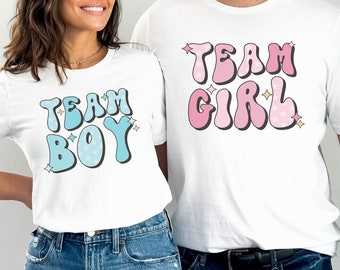 Retro Gender Reveal Shirt Team Boy Team Girl T-Shirt Family Baby Shower Tee He or She Gender Reveal Group Shirt Keeper of the Gender Top