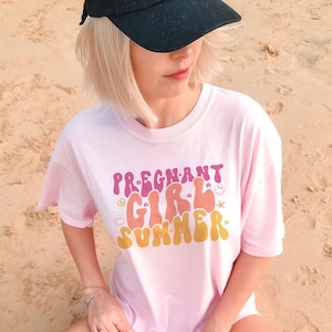 Pregnant Girl Summer Shirt Comfort Colors Beach Pregnancy Announcement T-Shirt Summer Vacation Baby Reveal Maternity Shirt Babymoon Gift
