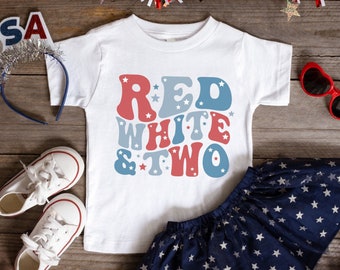 Rood wit twee verjaardag shirt vierde van juli 2e verjaardag shirts tweede jaar oude verjaardag outfit patriottische 4 juli Kid T-shirt