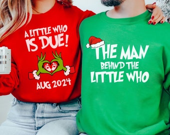 Grinchmas Couples Pregnancy Announcement Sweatshirt Christmas Holiday Gender Reveal Gift for Expecting Matching Baby Shower Crewneck