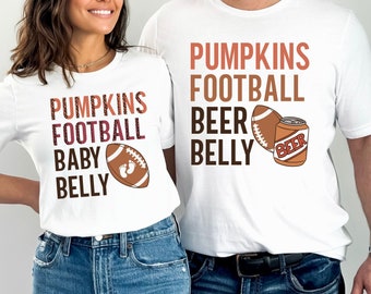 Couples Football Pregnancy Announcement Shirt Fall Baby Reveal TShirt Matching Thanksgiving Pregnancy Reveal Tee Fall Maternity t-shirt