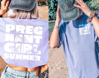Pregnant Girl Summer Shirt Comfort Colors Beach Baby Announcement T-Shirt Summer Pregnancy Reveal TShirt Summer Maternity Tee