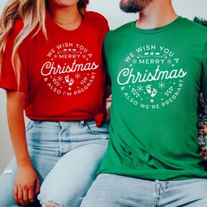 Pary Wesołych Świąt Jestem w ciąży Ogłoszenie o dziecku Koszulka ciążowa XMas Ciąża Dopasowane koszulki ujawniające płeć dziecka Strój świąteczny Prezent