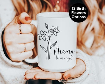 Tazza di vetro con scritta "Angel Mom", fiori di nascita personalizzati, regalo per la perdita del bambino, regalo per la nascita morta, regalo per la festa della mamma, tazza per la perdita del bambino, ricordo della perdita della gravidanza