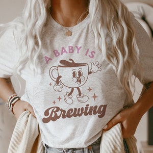 Funny Coffee Pregnancy Announcement Shirt Pregnant T-Shirt Baby Is Brewing Maternity Tee Tea Baby Shower Gender Reveal Gift for expecting