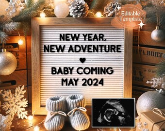 Baby Reveal, New Year's Baby Boy, Nye Reveal 2024 New Year Pregnancy Announcement Digital, Instant Download Editable Template Gender Neutral