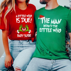 Pary Grinchmas Ciąża Ogłoszenie Boże Narodzenie Koszulka Ciążowa XMas Ciąża Dopasowany Film Koszulka Świąteczna Ujawnienie Płci Strój Prezent