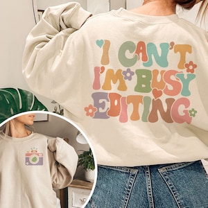 Retro Enfermera Fotógrafo Sudadera Editor de Fotos Suéter Cámara Traje Regalo para Camarógrafo No Puede Ocuparse Editando Crewneck Creador Jersey
