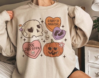 Custom Halloween Pregnancy Announcement Sweatshirt Fall Pregnancy Hoodie Baby is Brewing Sweater Gift for Expecting Halloween Maternity Top