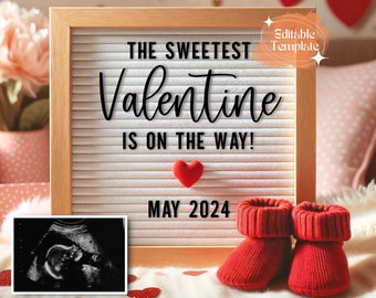 Annonce de grossesse numérique la plus douce de la Saint-Valentin Février Baby Reveal Téléchargement instantané Modèle modifiable pour bébé de la Saint-Valentin Non sexiste