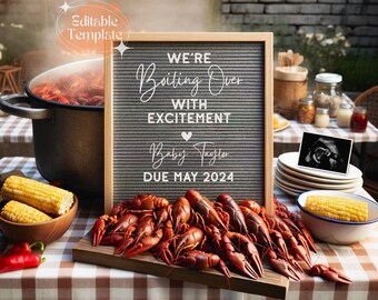 Crawfish Boil Pregnancy Announcement Digital New Orleans Baby Announcement For Social Media Boiling Over Excitement Instant Download