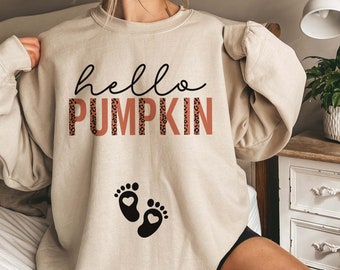 Hallo Kürbis Sweatshirt Thanksgiving Schwangerschaft Ankündigung Pullover Herbst Mutterschaft Crewneck Halloween November Gender Reveal Geschenk für Sie