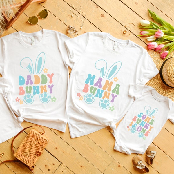 Some Bunny Is One Family Birthday Shirts, Custom First Birthday Party Easter Family Matching T-Shirts, Spring 1st Bday Mommy and Me Outfits