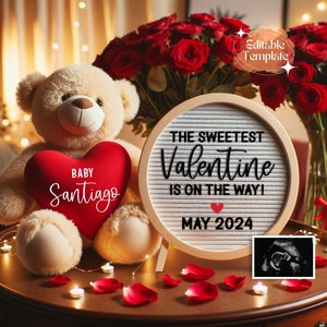 Sweetest Valentine Digital Pregnancy Announcement February Baby Reveal Instant Download Valentines Day Baby Editable Template Gender Neutral
