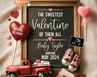 Faire-part de grossesse numérique la plus douce de la Saint-Valentin Modèle modifiable pour bébé de février téléchargement immédiat Saint-Valentin