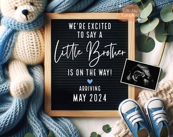 Little Brother Coming Soon Pregnancy Announcement Digital, It's a Boy Gender Reveal Digital Template, Boy Baby #2 Announcement Digital Baby