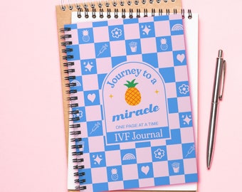 Regalo retro del diario de FIV para un amigo que intenta concebir Cuaderno de fertilidad in vitro Planificador de infertilidad Diario milagroso de FIV Notas de piña TTC