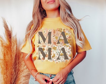 Retro Comfort Colors Boho Mama Plant t Shirt, Unique Mothers Day Gift for New Mom, Boho Floral T-Shirt for Moms, Birthday Gift for Expecting