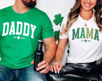 Mama Daddy Est Tees Couples Pregnancy Announcement Shirt Saint Patricks Day Maternity t-Shirt St Paddy Gender Reveal Baby Shower Gift