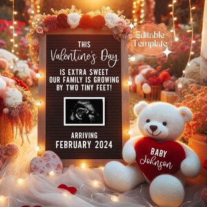 Special Valentine Digital Pregnancy Announcement February Baby Reveal Instant Download Valentines Day Baby Editable Template Gender Neutral