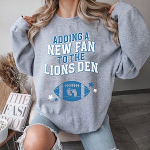 Lions Football Pregnancy Announcement Sweatshirt Sports Team Game Day Pregnancy Reveal Baby Shower Detroit Fan Maternity Gift for Her
