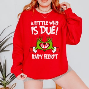 Bluza z nadrukiem Grinchmas Ciąża Ogłoszenie Bluza Świąteczna Ciążowy Sweter Świąteczny Prezent na Ujawnienie Płci dla Oczekujących Boże Narodzenie Baby Shower Okrągły Dekolt