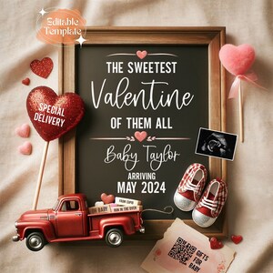 Sweetest Valentine Digital Pregnancy Announcement February Baby Reveal Instant Download Valentines Day Baby Editable Template Gender Neutral