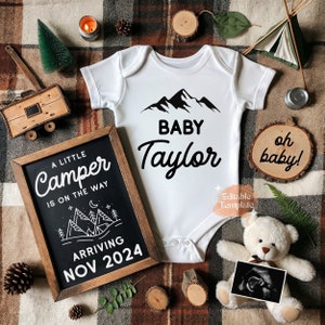 Little Camper on the way Pregnancy Announcement Digital Template It&#39;s a Boy Outdoors Announcement Next Great Adventure Instant Download