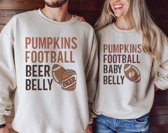 Couples Football Pregnancy Announcement Sweatshirt Fall Baby Reveal Sweater Matching Thanksgiving Pregnancy Reveal Outfit Fall Gender Reveal