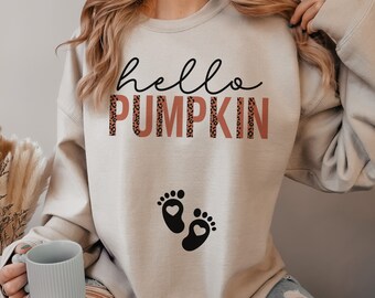 Hallo Kürbis Sweatshirt Thanksgiving Schwangerschaft Ankündigung Pullover Herbst Mutterschaft Crewneck Halloween November Gender Reveal Geschenk für Sie