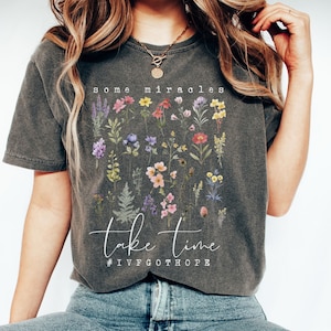 Some Miracles Take Time IVF Comfort Colors Shirt, Lucky IVF Got Hope Transfer Gift for Friend, TTC Shirt for Wife Floral Infertility T-Shirt