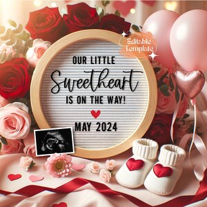 Valentine Day Digital Pregnancy Announcement February Baby Reveal Instant Download Valentines Day Baby Editable Template Gender Neutral