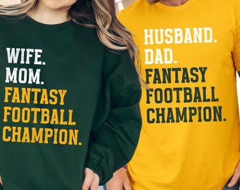 Husband Wife Fantasy Football Champion Shirts, Matching Couples Green Bay Football Tee, Funny Green Gold Game Day Shirt, Mom Dad Gift
