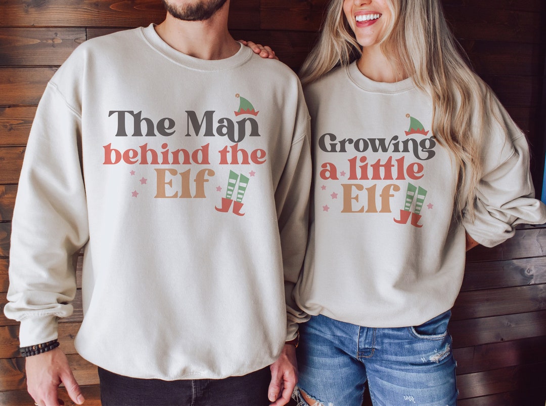 Growing Little Elf Christmas Pregnancy Announcement Sweatshirt Matching